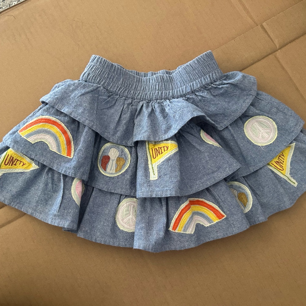 Piccolina Denim Skirt with Colorful Patches